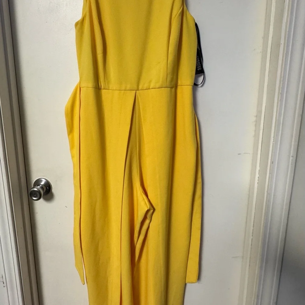 INC International Concepts Bright Yellow Tie-Waist Wide-Leg Jumpsuit - Picture 2 of 10